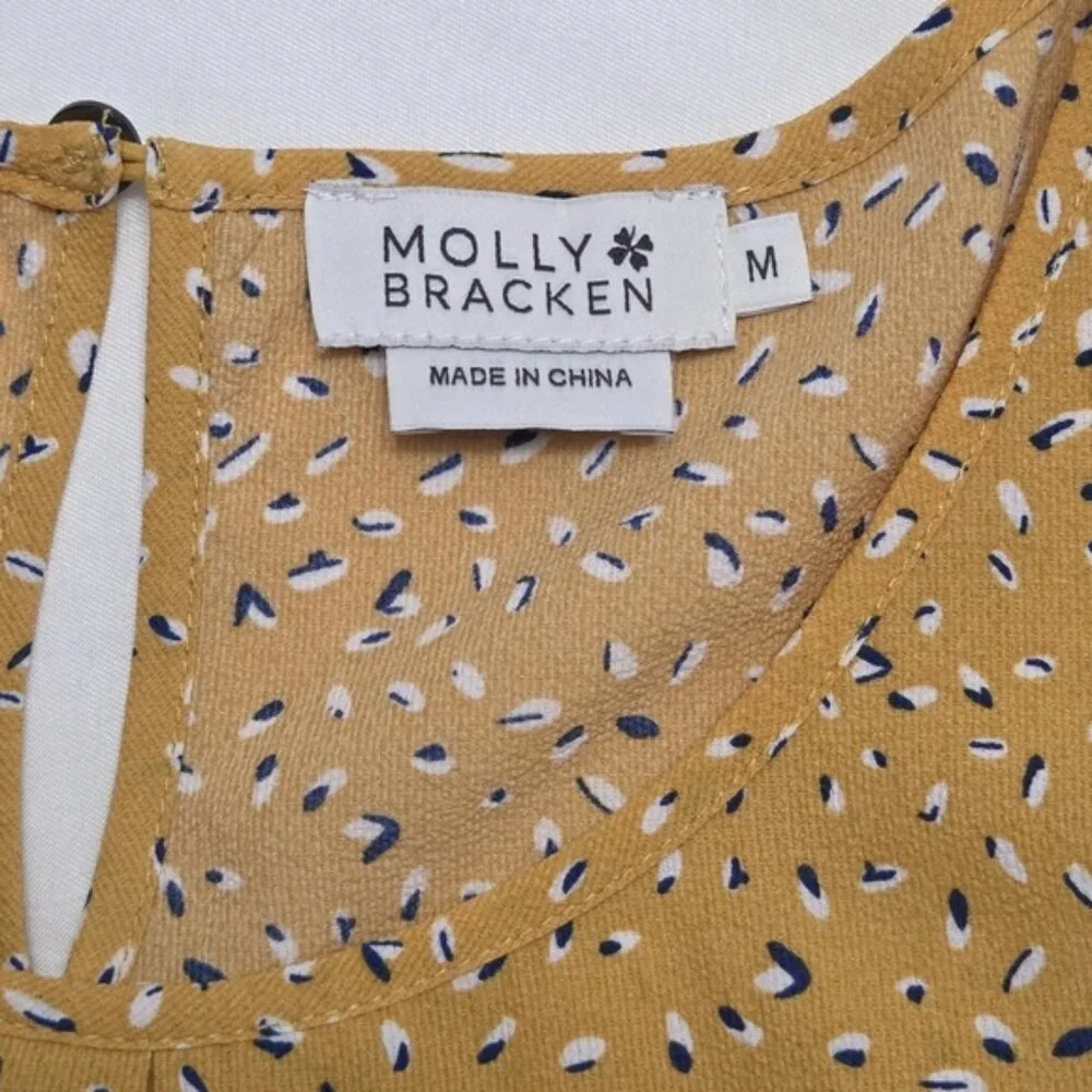 Molly Bracken Ruffle Flutter Sleeve Blouse Top Yellow M - Picture 7 of 11